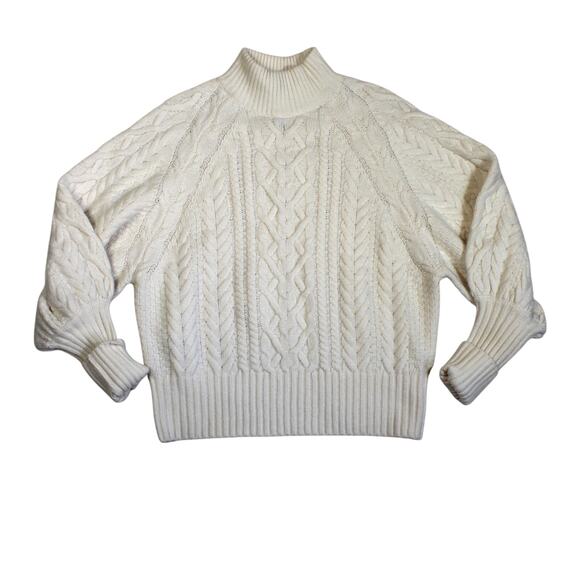 BCBGMaxAzria Cable Knit Sweater Womens Medium Merino Wool Cream Chunky Mock Neck - Picture 1 of 6